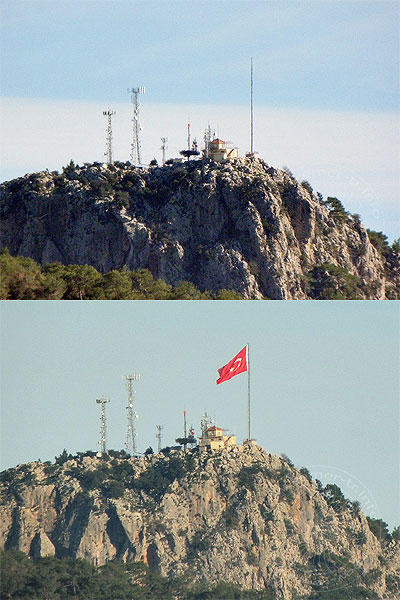 Fahne.jpg - Auf unserem Calıştepe war bei einem der Stürme die (geschätzte) 70. Fahne weggeflogen, doch rechtzeitig zu Neujahr grüßte wieder eine Neue